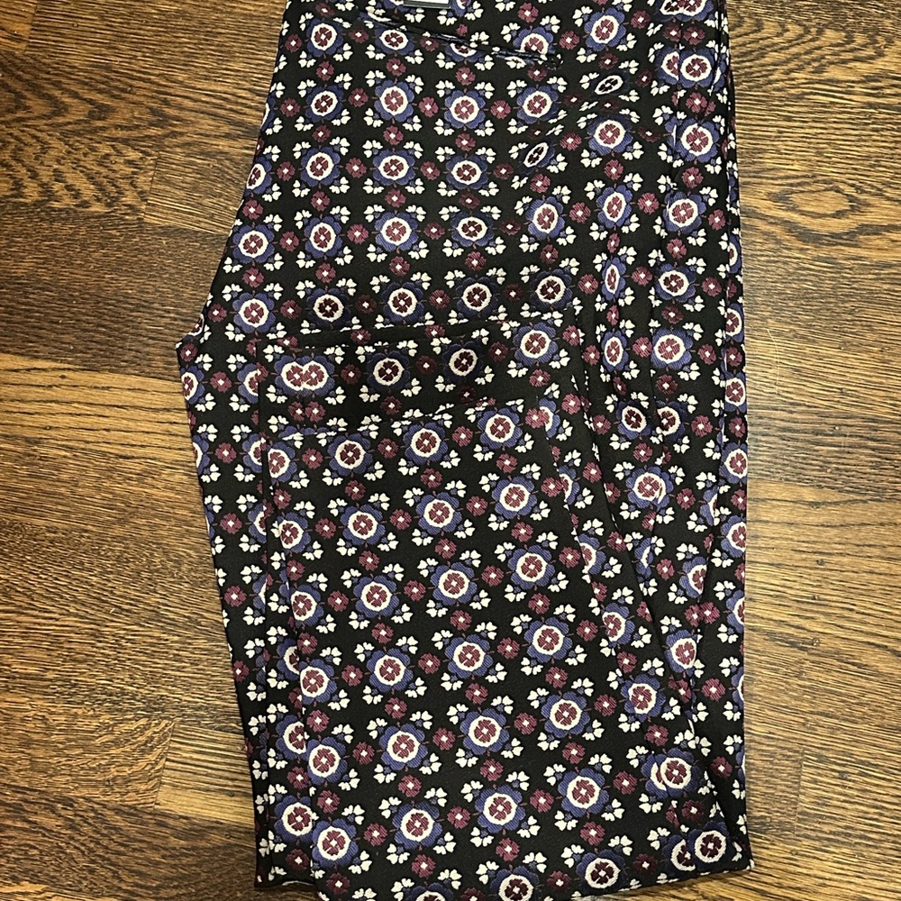 Ann Taylor Black Pants with Purple and Red Floral Design